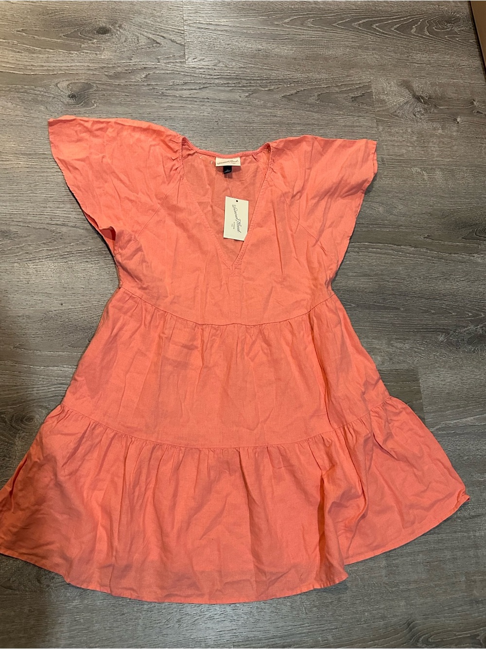 Universal Thread Coral Orange Tiered A-Line Dress Women’s Size M Short Sleeve